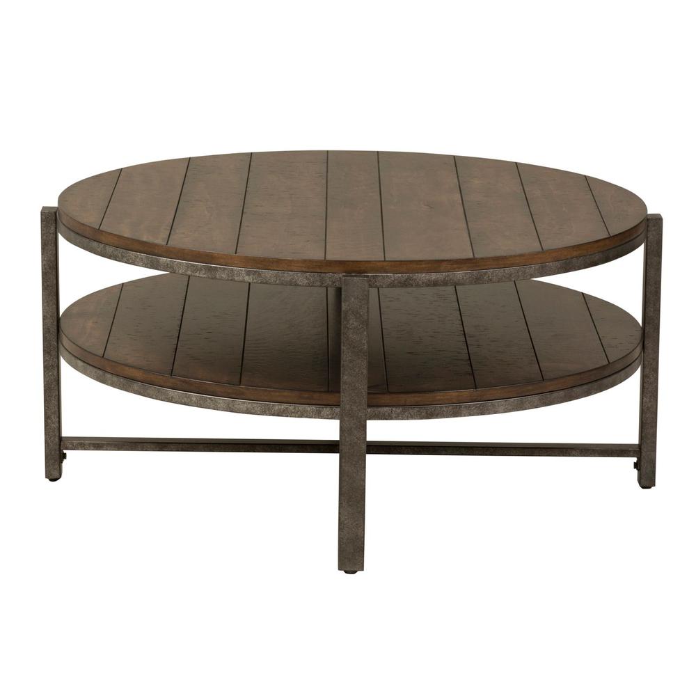 Breckinridge Round Cocktail Table in Mahogany Spice w/ Pewter Metal