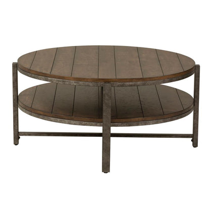 Breckinridge Round Cocktail Table in Mahogany Spice w/ Pewter Metal