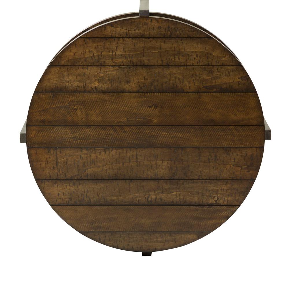 Breckinridge Round Cocktail Table in Mahogany Spice w/ Pewter Metal