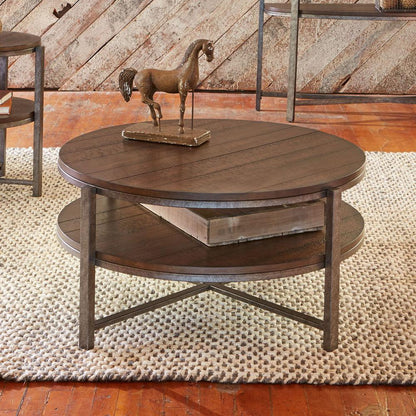 Breckinridge Round Cocktail Table in Mahogany Spice w/ Pewter Metal