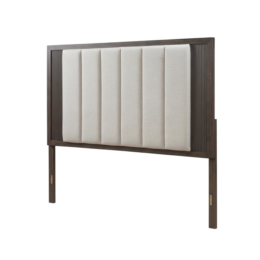 Upholstered Caffe Headboard with Modern Panel Design and Mounting Hardware