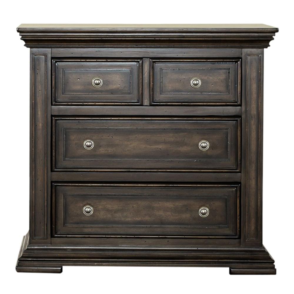 Big Valley Bedside Chest w/ Charging Station in Brownstone w/ Heavy Distressing