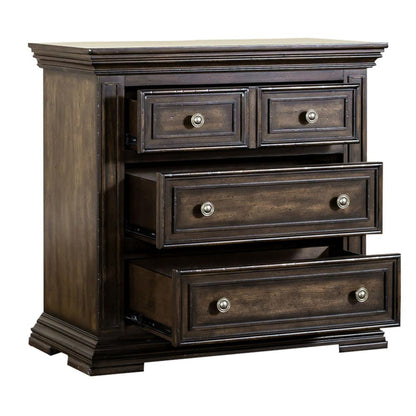 Big Valley Bedside Chest w/ Charging Station in Brownstone w/ Heavy Distressing