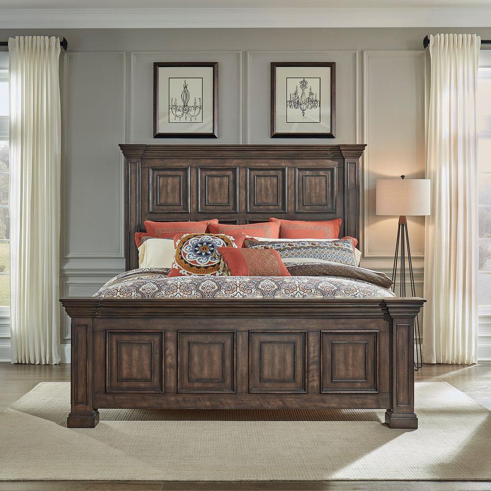 Big Valley King California Panel Bed in Brownstone w/ Heavy Distressing