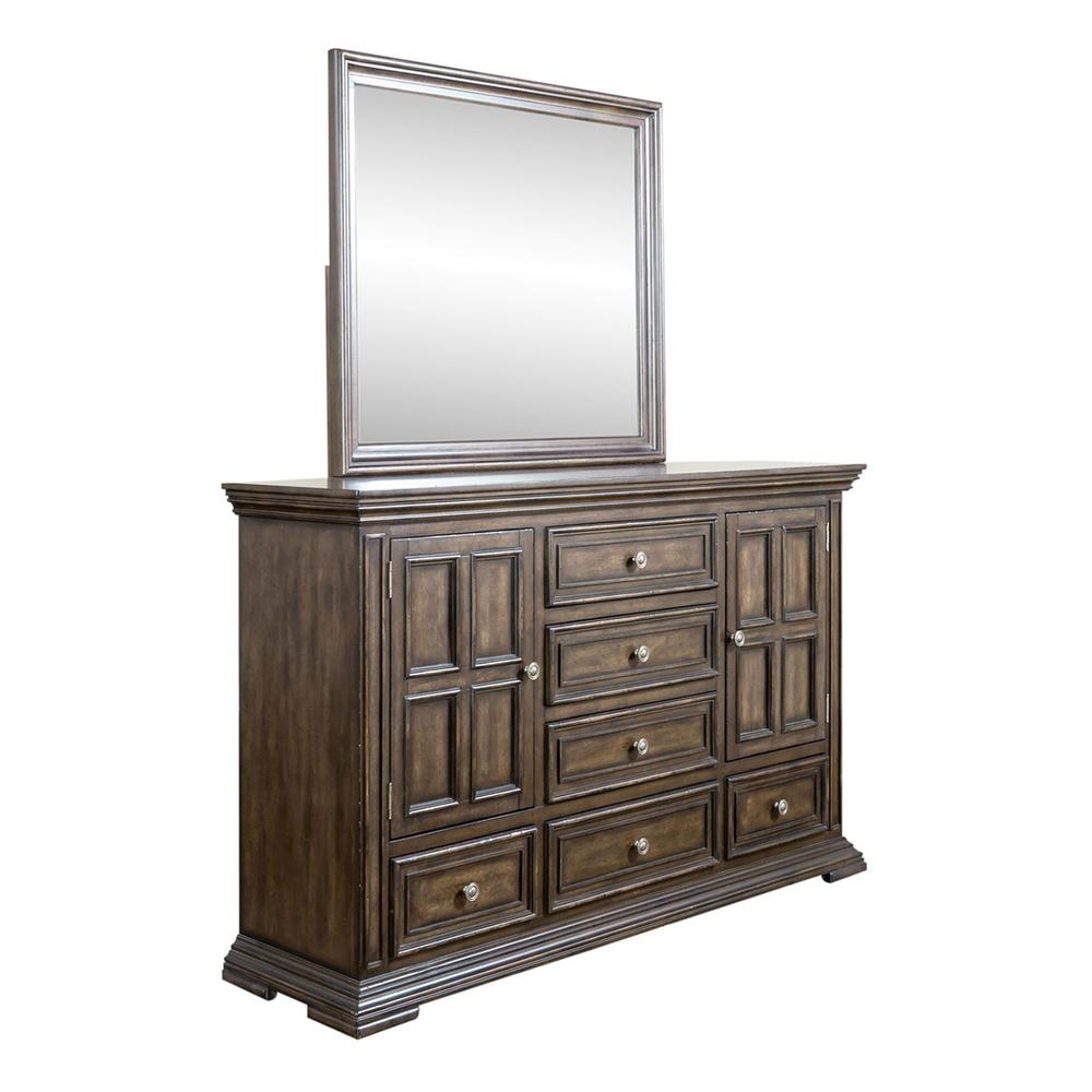 Big Valley Dresser & Mirror in Brownstone w/ Heavy Distressing