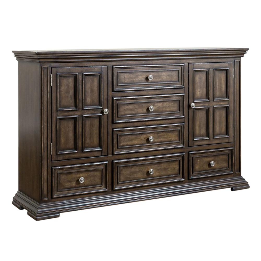 Big Valley Dresser & Mirror in Brownstone w/ Heavy Distressing