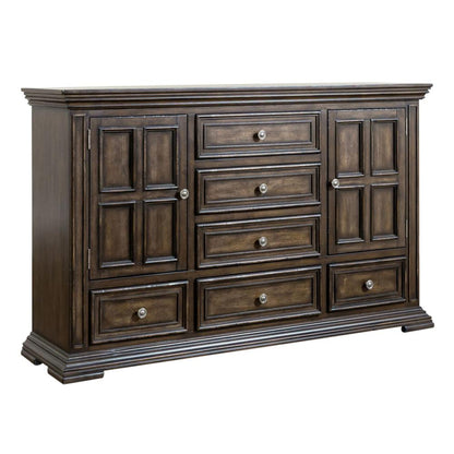 Big Valley Dresser & Mirror in Brownstone w/ Heavy Distressing