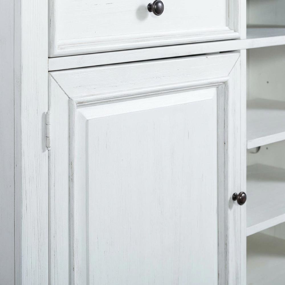 White Wirebrushed Highboy TV Console with Charcoal Top in Cottage Style