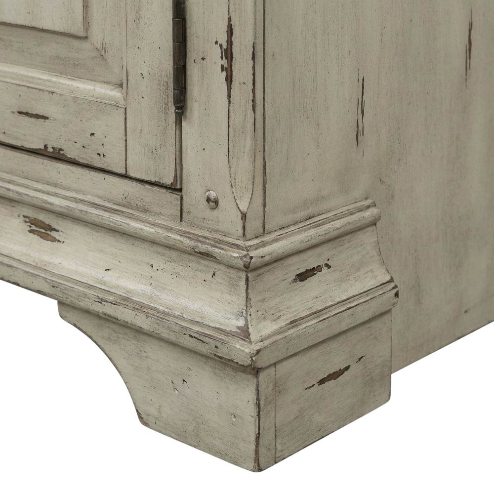 Antique White TV Stand, Wirebrushed Tobacco Accents, Traditional Style