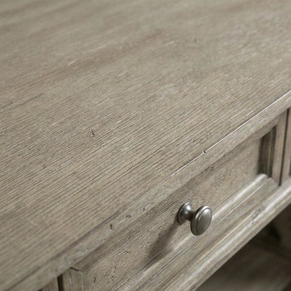 Heathered Taupe Office Desk With Rubberwood And White Oak Veneers