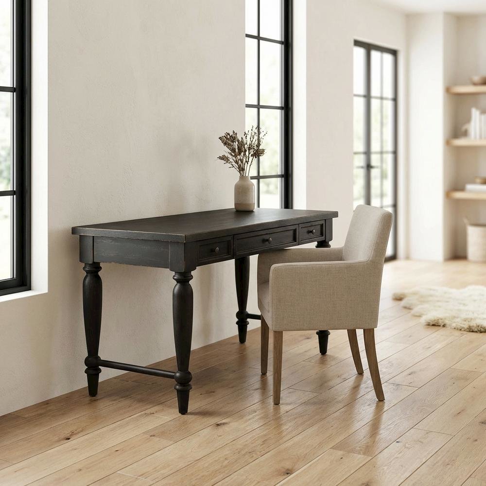 Vintage-Style Chalkboard Office Desk With Rubberwood And Oak Veneer Finish