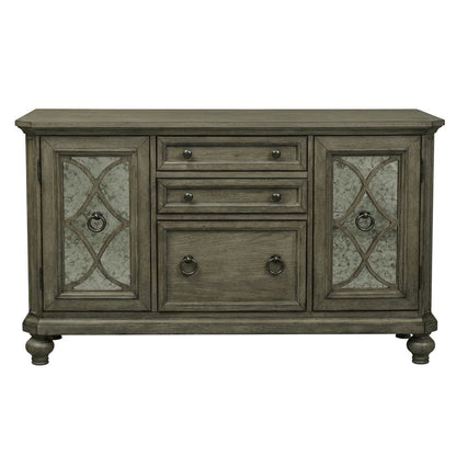 Rustic Credenza in Heathered Taupe with Storage and Wooden Finish