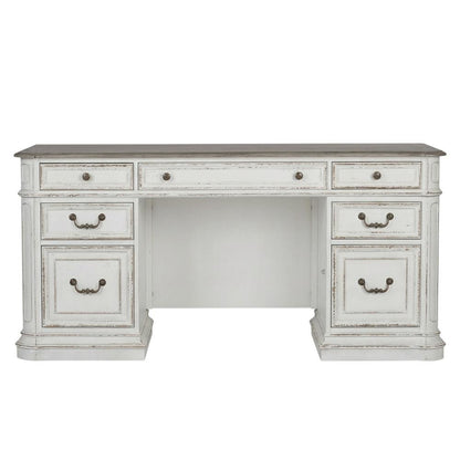 Antique White Credenza with Weathered Finish and Rubberwood Construction