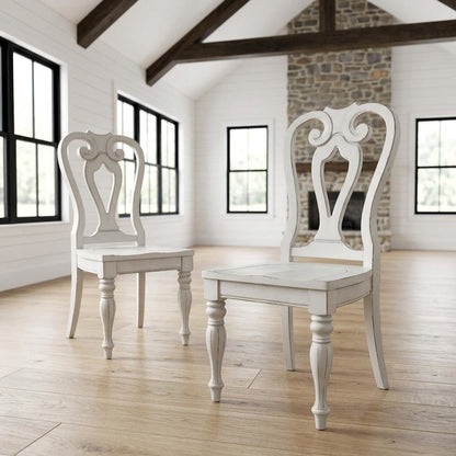 Rubberwood Splat Back Dining Chairs with Chenille Upholstery, White, Set of 2