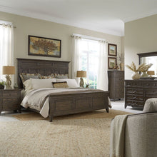 King Panel Bed, Dresser & Mirror, Chest, Night Stand - Saddle Brown
