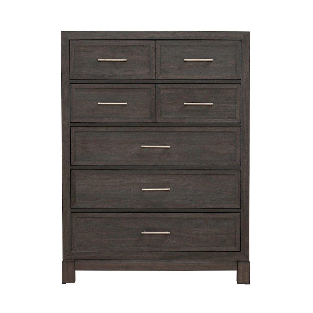 Modern Edge Queen Upholstered Bed, Dresser & Mirror, Chest Bedroom Set - Caffe
