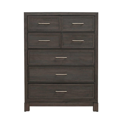 Modern Edge Queen Upholstered Bed, Dresser & Mirror, Chest Bedroom Set - Caffe