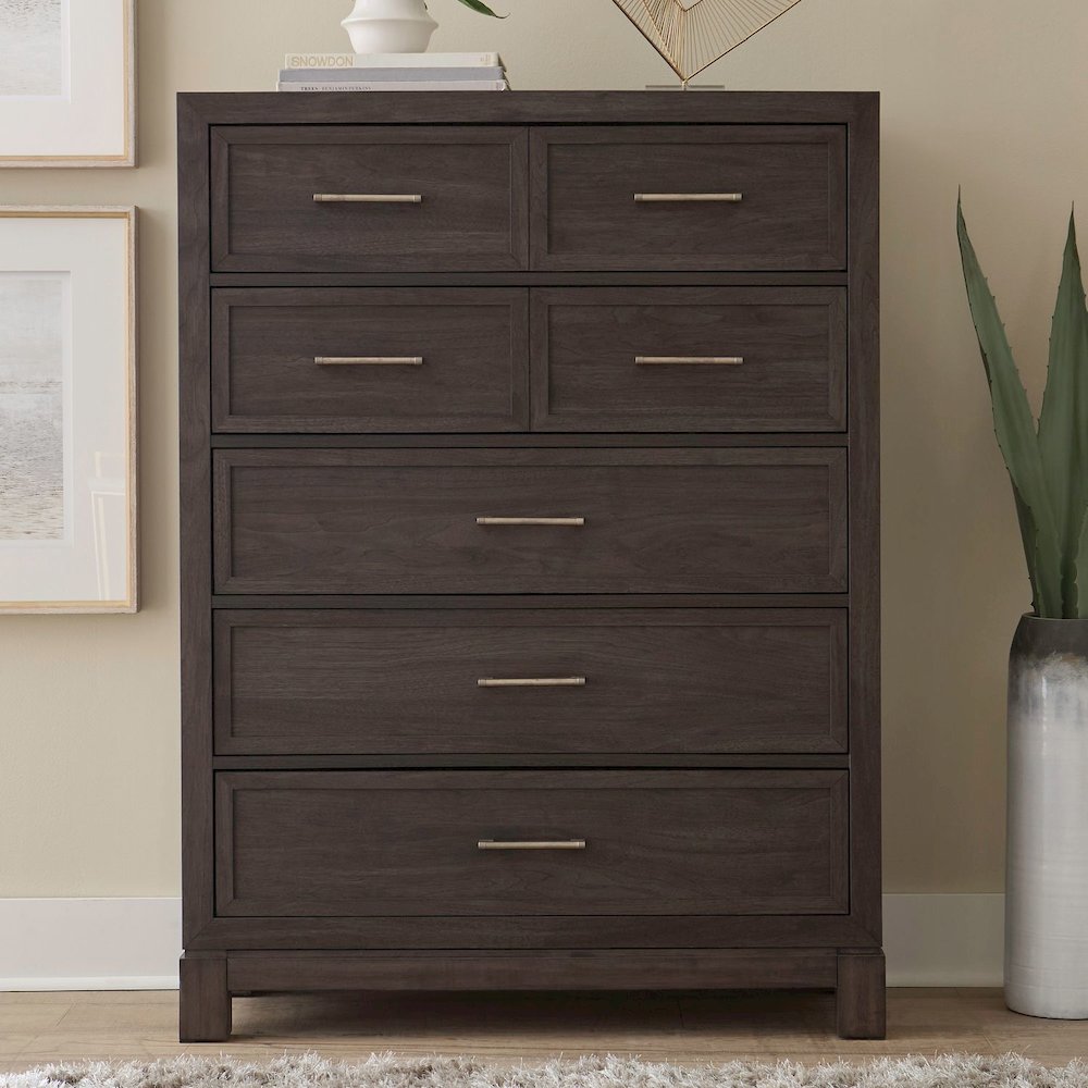 Modern Edge Queen Upholstered Bed, Dresser & Mirror, Chest Bedroom Set - Caffe