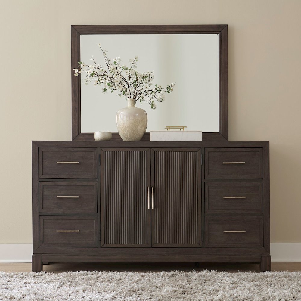 Modern Edge King Upholstered Bed, Dresser & Mirror, Chest Bedroom Set - Caffe