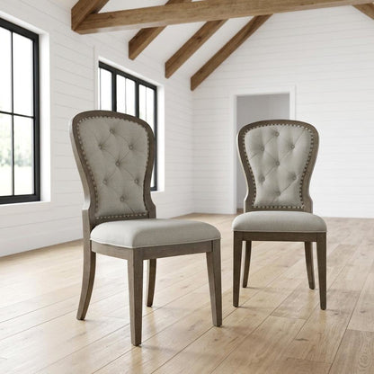 Upholstered Button-Tufted Back Dining Chairs, Set of 2