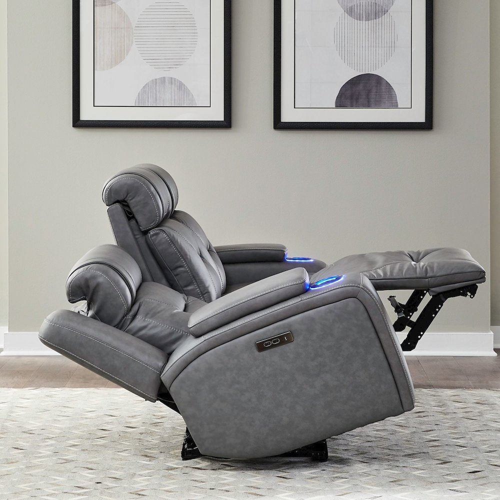 Power Recline Sofa & Recliner with Charging Ports - Aline Blue Gray Leather