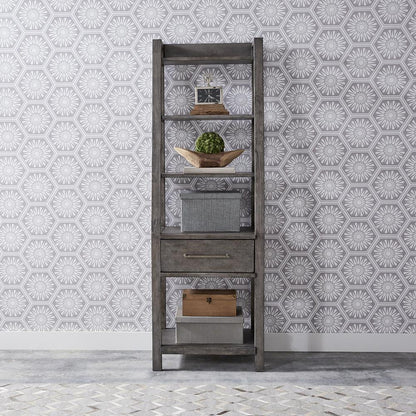 Modern Farmhouse Leaning Bookcase in Dusty Charcoal w/ Heavy Distressing