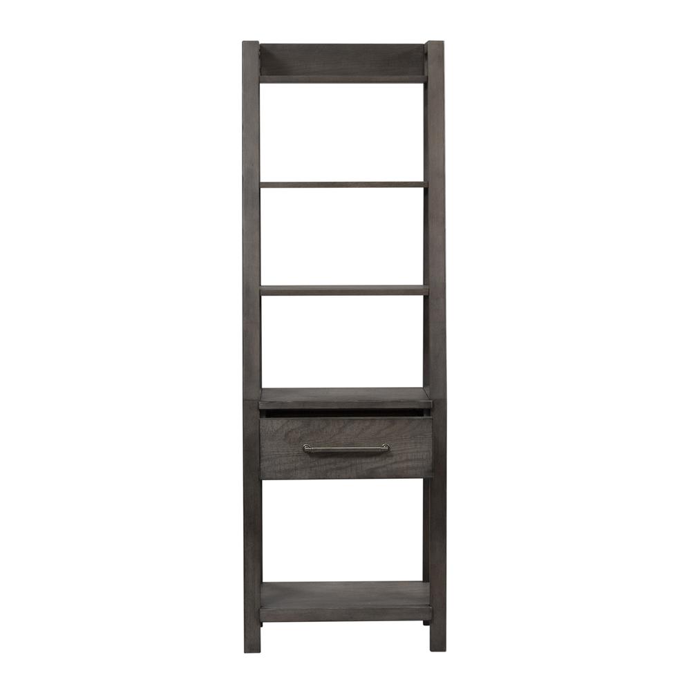 Modern Farmhouse Leaning Bookcase in Dusty Charcoal w/ Heavy Distressing