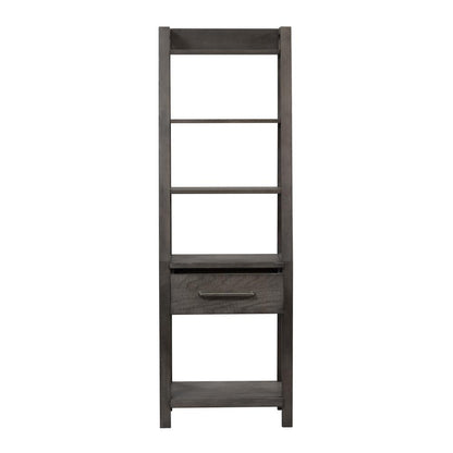 Modern Farmhouse Leaning Bookcase in Dusty Charcoal w/ Heavy Distressing