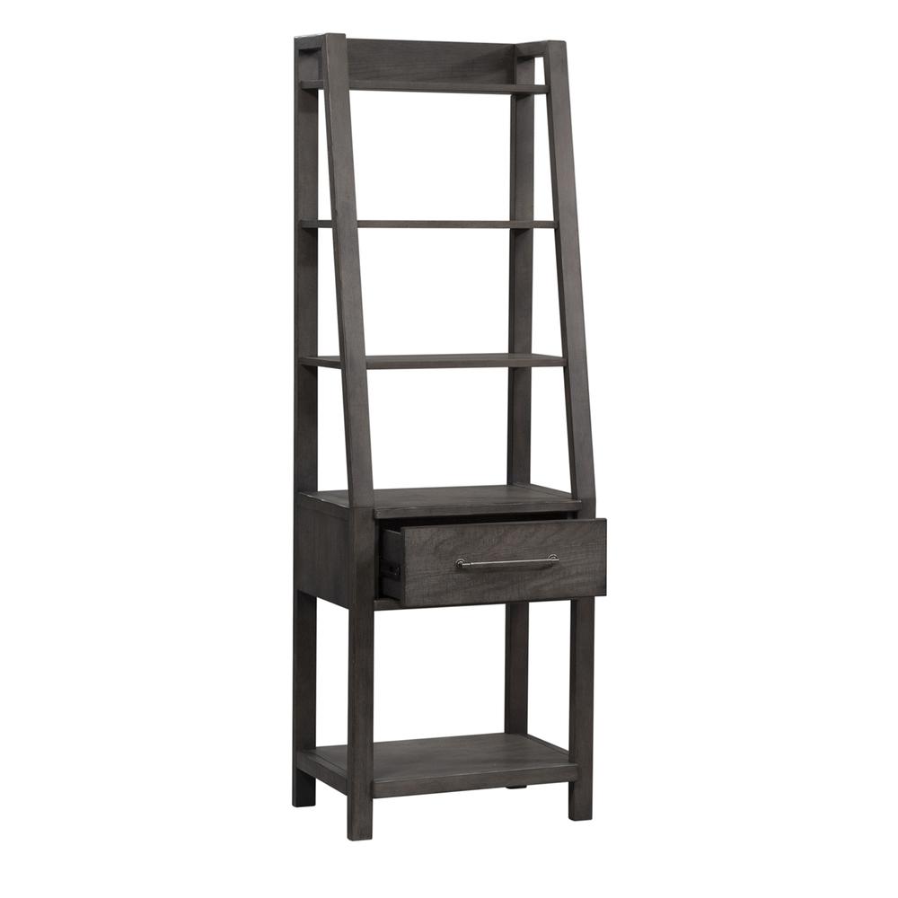 Modern Farmhouse Leaning Bookcase in Dusty Charcoal w/ Heavy Distressing