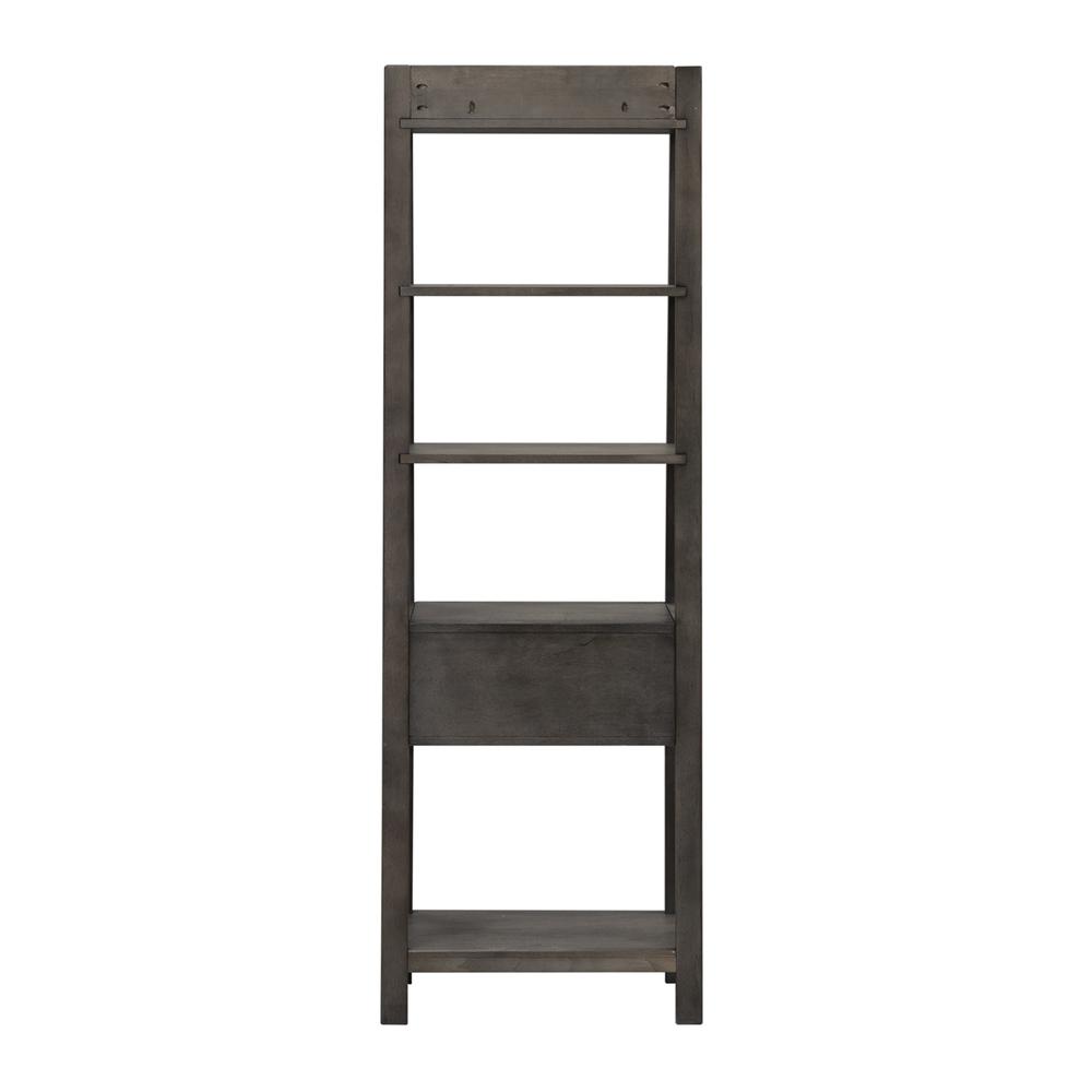 Modern Farmhouse Leaning Bookcase in Dusty Charcoal w/ Heavy Distressing