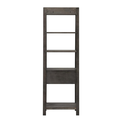 Modern Farmhouse Leaning Bookcase in Dusty Charcoal w/ Heavy Distressing