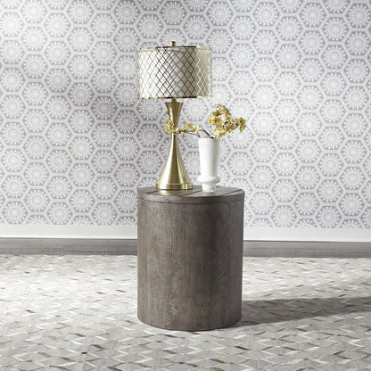 Modern Farmhouse Drum End Table in Dusty Charcoal w/ Heavy Distressing