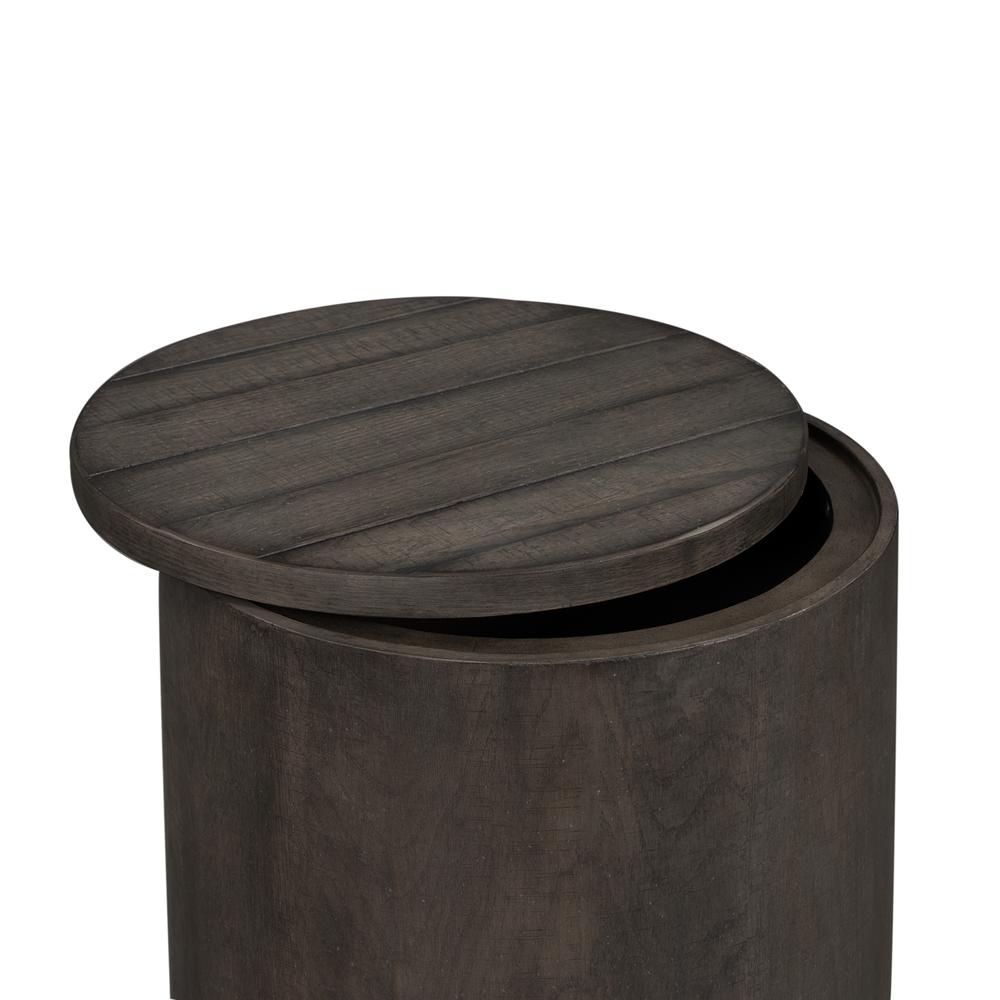 Modern Farmhouse Drum End Table in Dusty Charcoal w/ Heavy Distressing