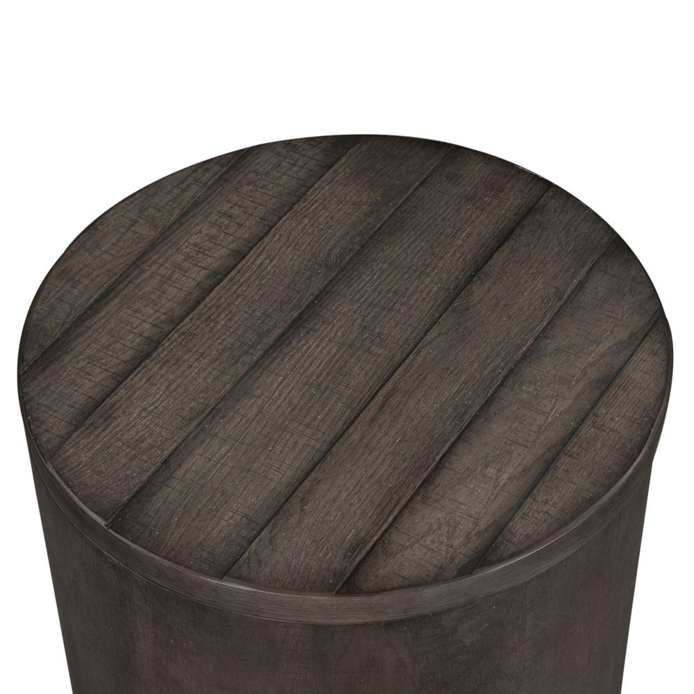 Modern Farmhouse Drum End Table in Dusty Charcoal w/ Heavy Distressing