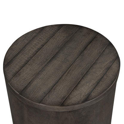 Modern Farmhouse Drum End Table in Dusty Charcoal w/ Heavy Distressing
