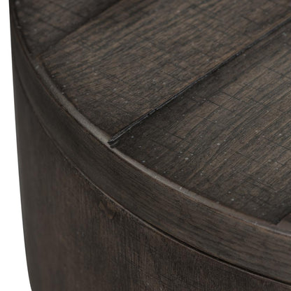Modern Farmhouse Drum End Table in Dusty Charcoal w/ Heavy Distressing