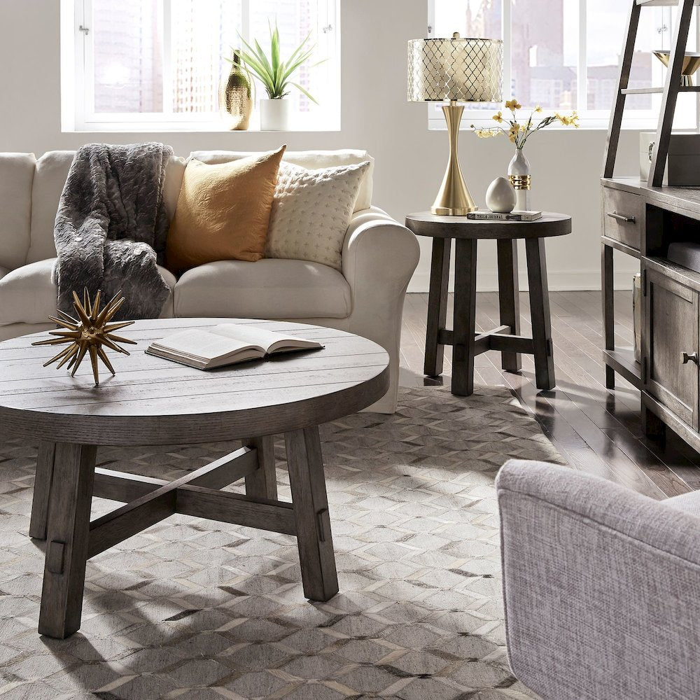 3 Piece Living Room Set - Cocktail table, 2 End Tables - Charcoal Oak Wood