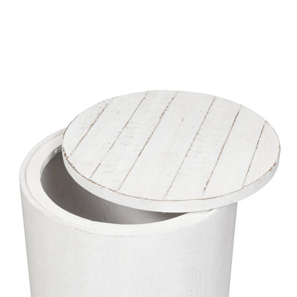 Modern Farmhouse Drum End Table in Flea Market White w/ Heavy Distressing