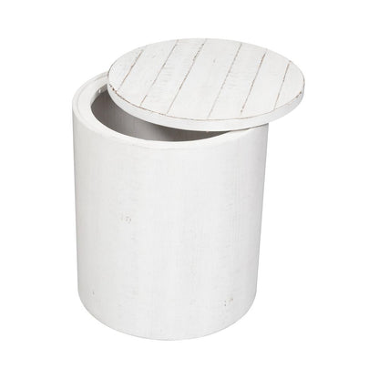 Modern Farmhouse Drum End Table in Flea Market White w/ Heavy Distressing