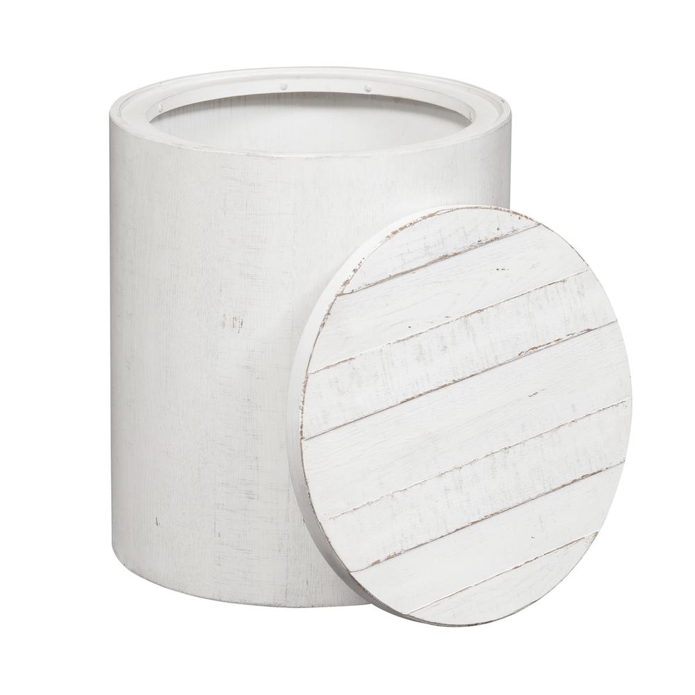 Modern Farmhouse Drum End Table in Flea Market White w/ Heavy Distressing