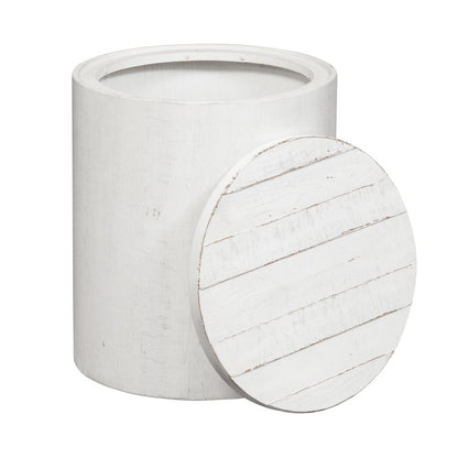 Modern Farmhouse Drum End Table in Flea Market White w/ Heavy Distressing