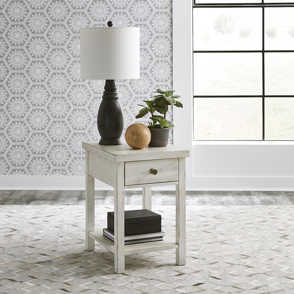 Drawer Chair Side Table Flea Market White w/ Heavy Distressing