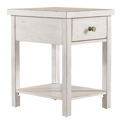 Drawer Chair Side Table Flea Market White w/ Heavy Distressing