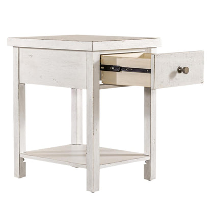 Drawer Chair Side Table Flea Market White w/ Heavy Distressing