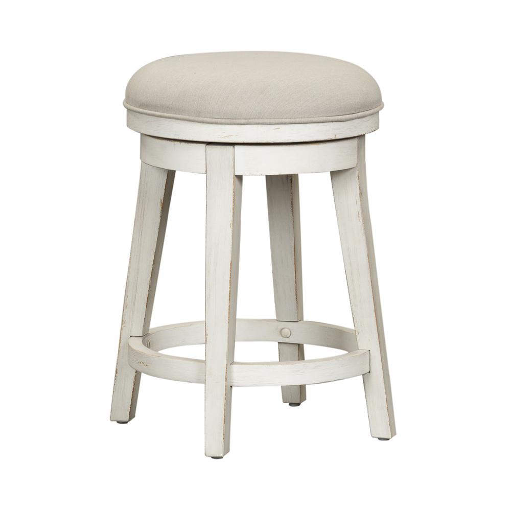 Modern Farmhouse Console Swivel Stool in Flea Market White w/ Heavy Distressing