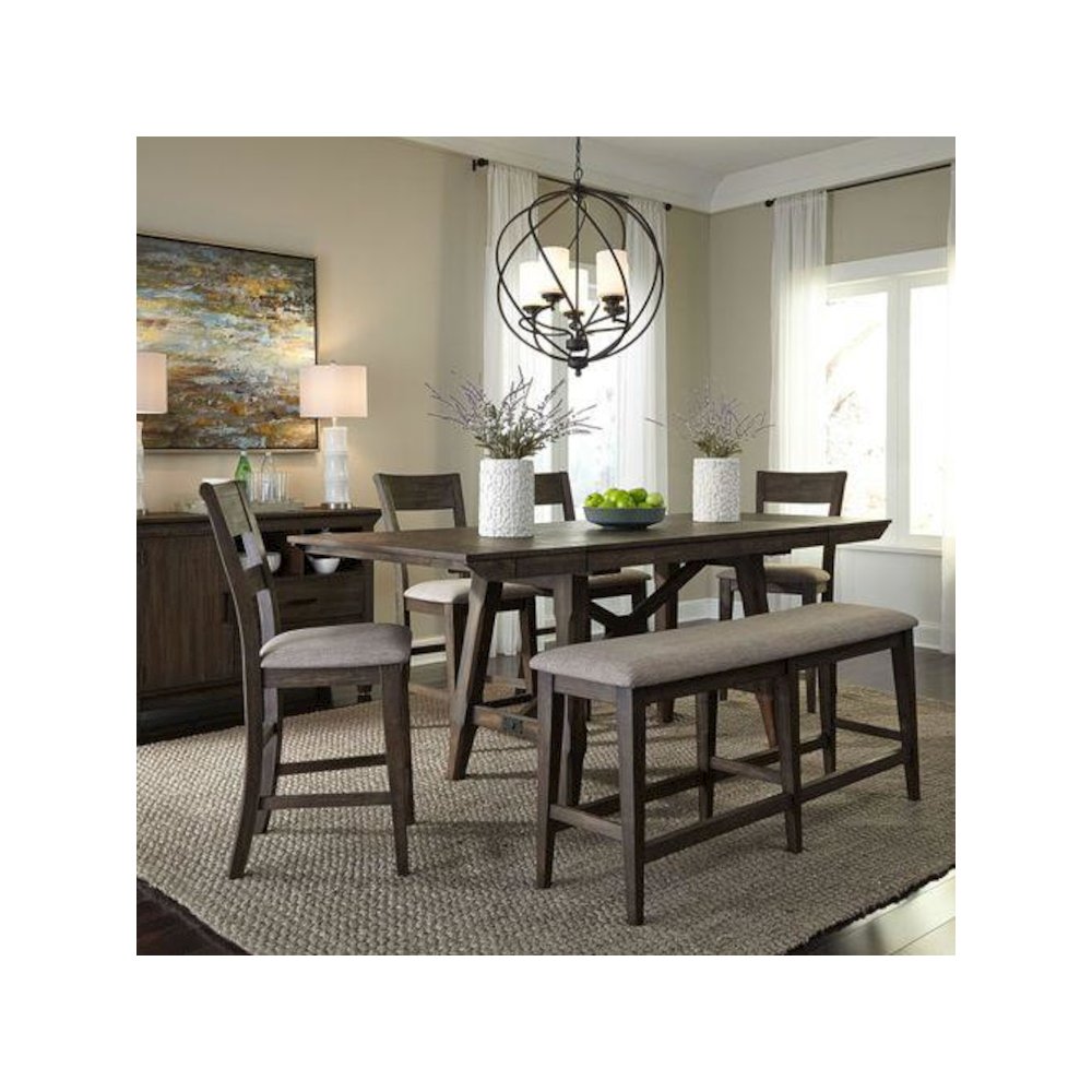 Double Bridge 6 Piece Gathering Table Set in Dark Chestnut