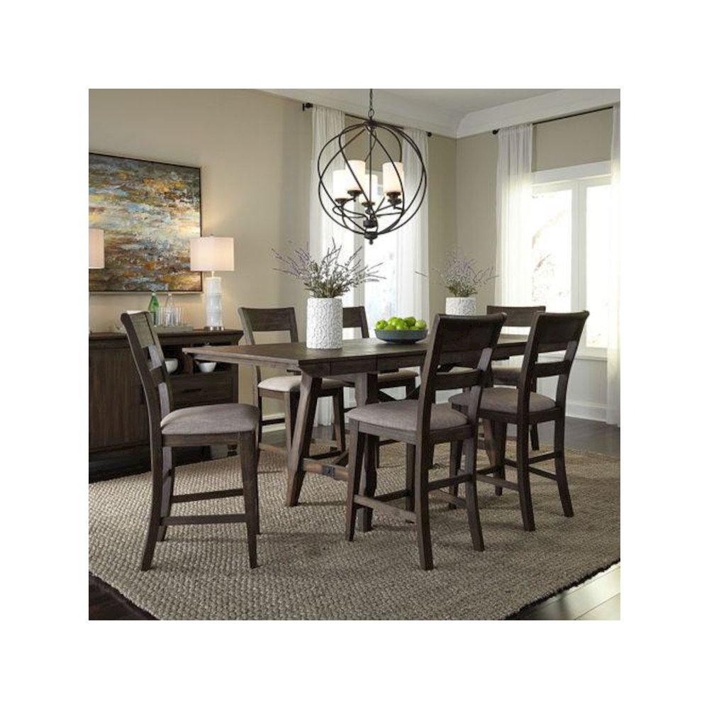 Double Bridge 7 Piece Gathering Table Set in Dark Chestnut