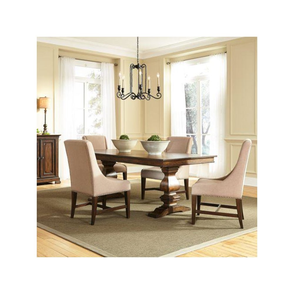 Armand 5 Piece Trestle Table Set in Antique Brownstone