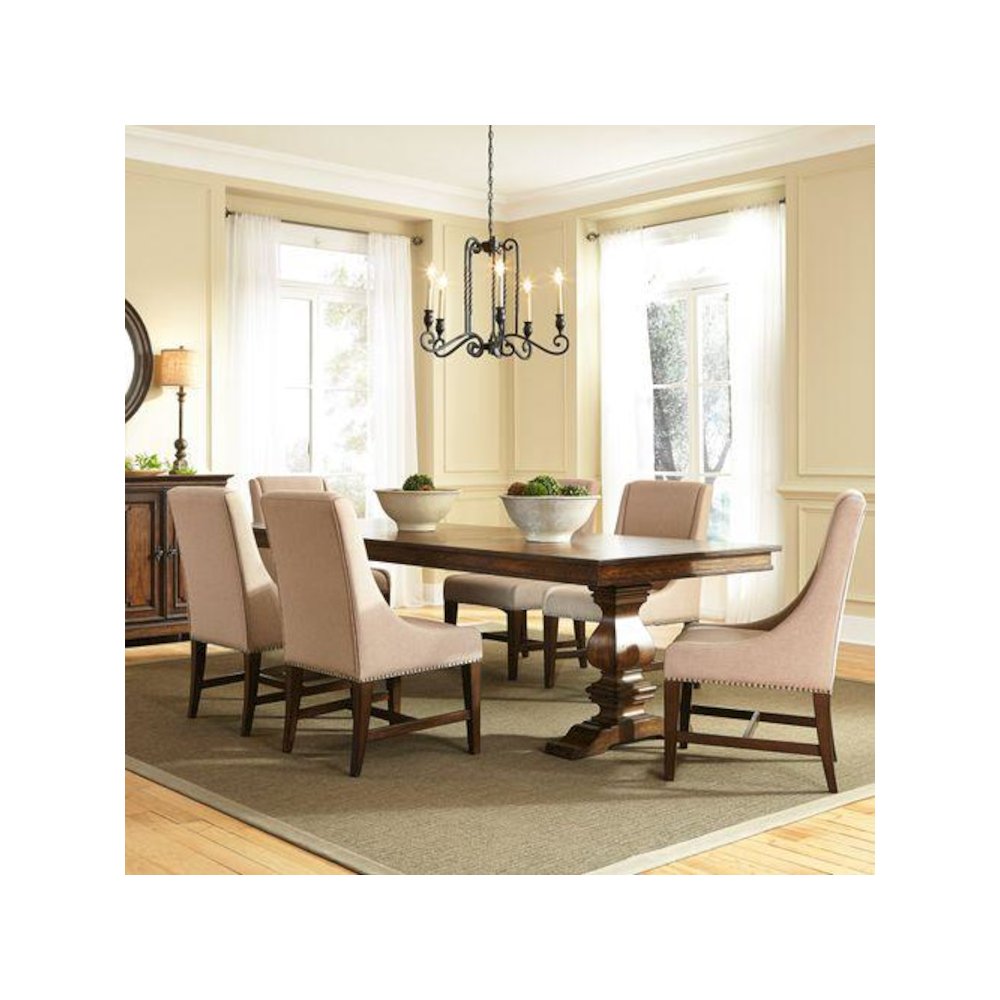 Armand 7 Piece Trestle Table Set in Antique Brownstone