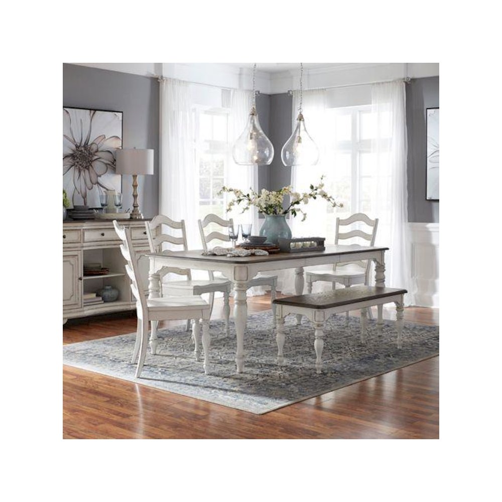 6 Piece Leg Table Dining Room Set with Bench, 4 Ladder Back Chairs